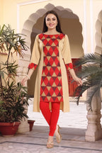 Maroon Beige Poly Crepe Designer Cut Casual Tunic