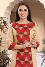Maroon Beige Poly Crepe Designer Cut Casual Tunic