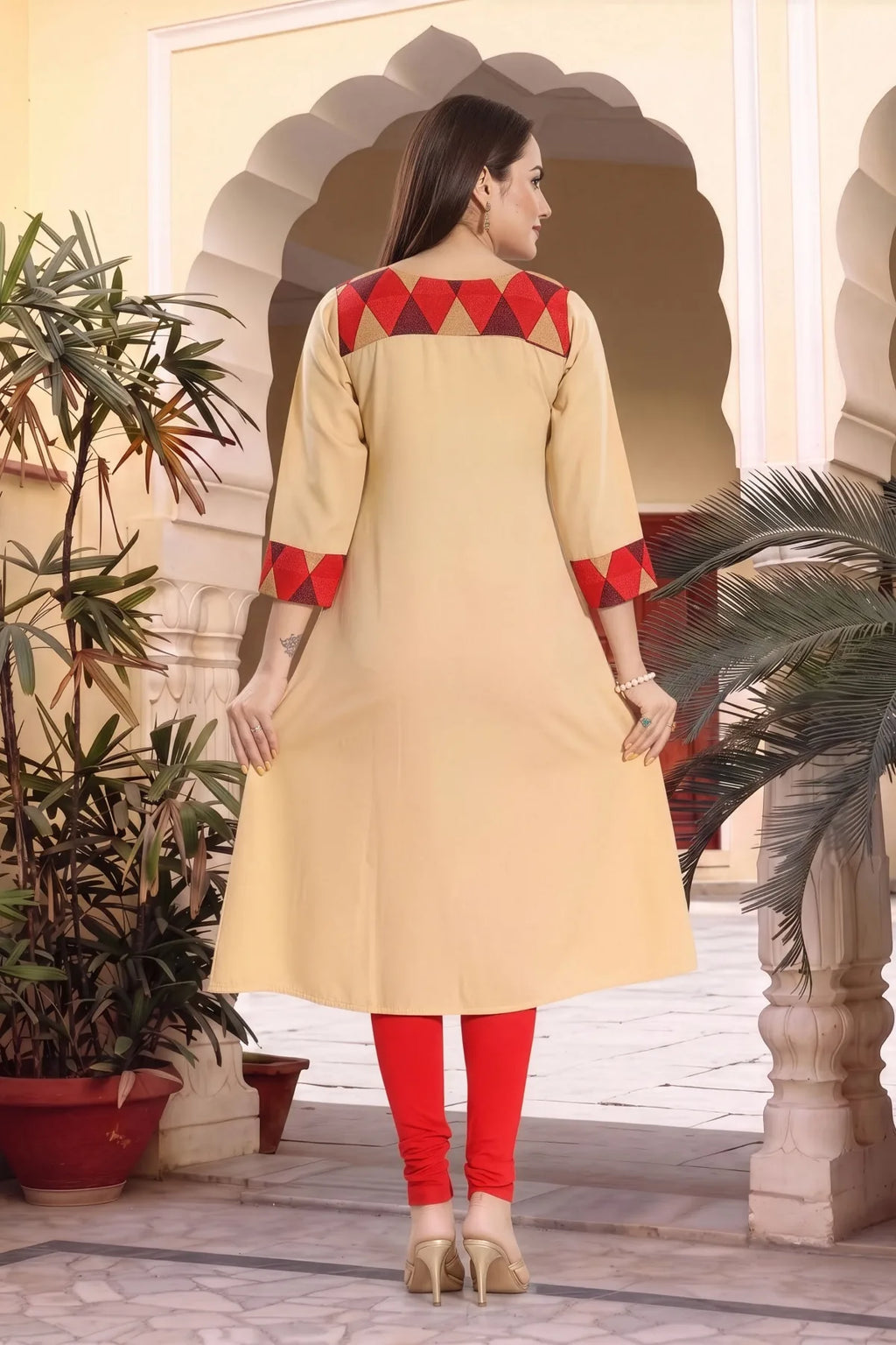 Maroon Beige Poly Crepe Designer Cut Casual Tunic