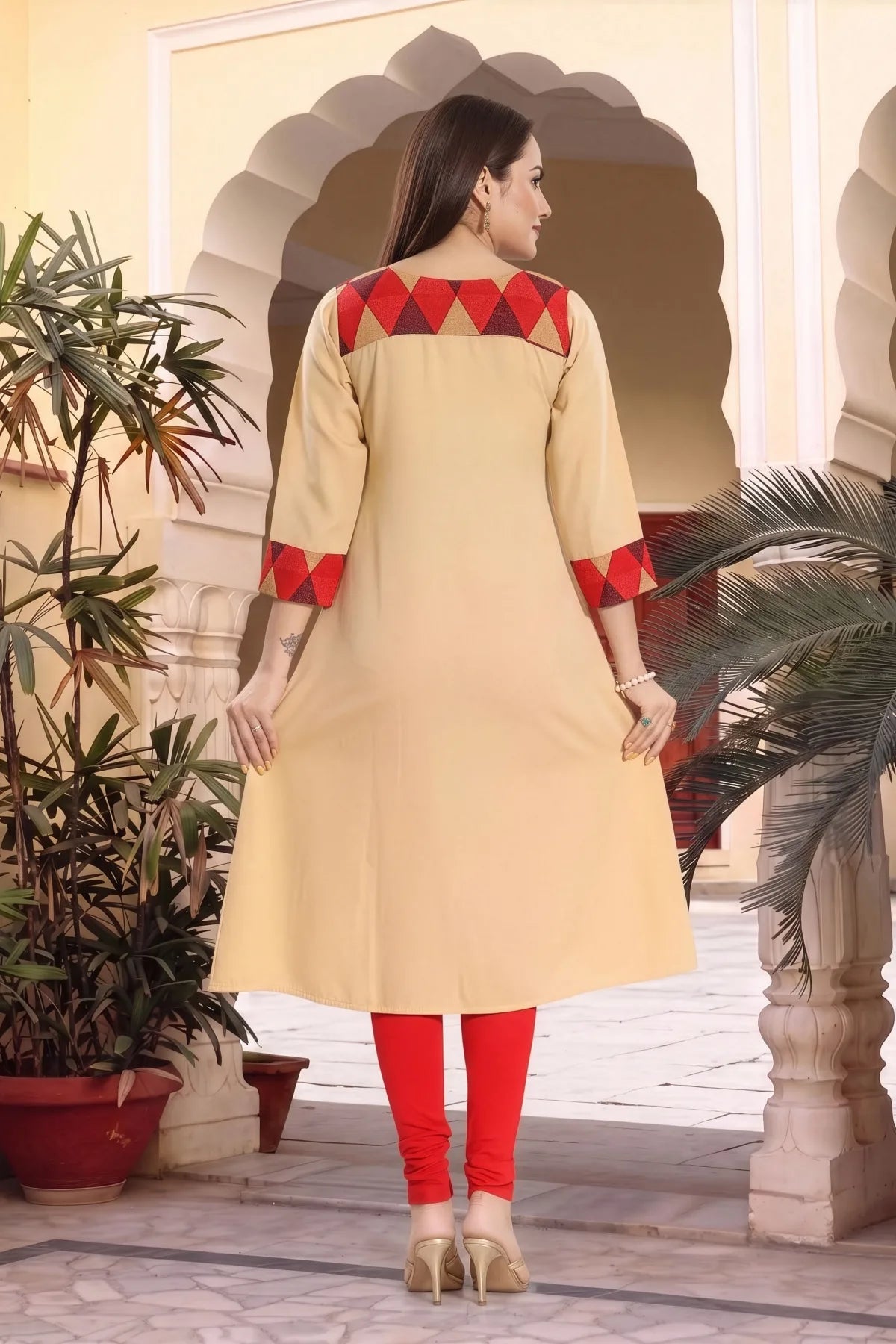Maroon Beige Poly Crepe Designer Cut Casual Tunic