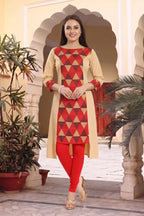 Maroon Beige Poly Crepe Designer Cut Casual Tunic