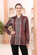 Maroon Modal Silk Printed Tunic with Shirt Collar