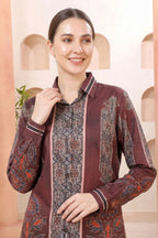 Maroon Modal Silk Printed Tunic with Shirt Collar