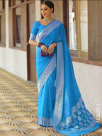 Soft Silk Zari Work Plain Banarasi Saree