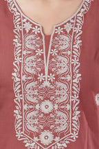 Dusty Tomato Rayon Tunic with Chikankari Embroidery