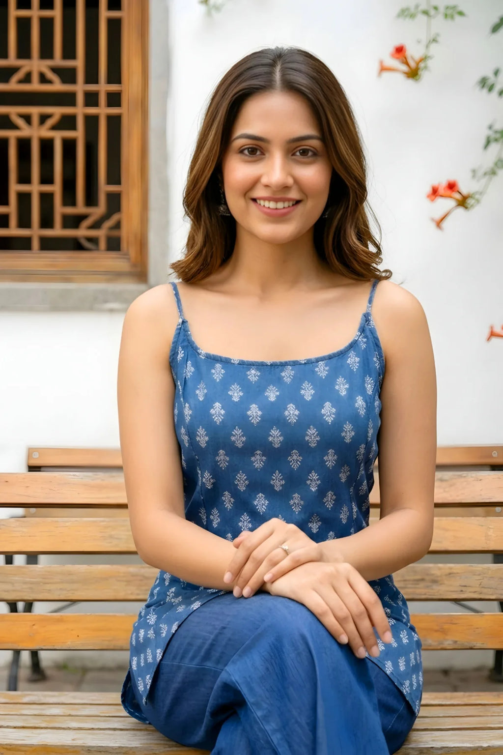 Indigo Blue Denim Spaghetti Strap Kurti Top