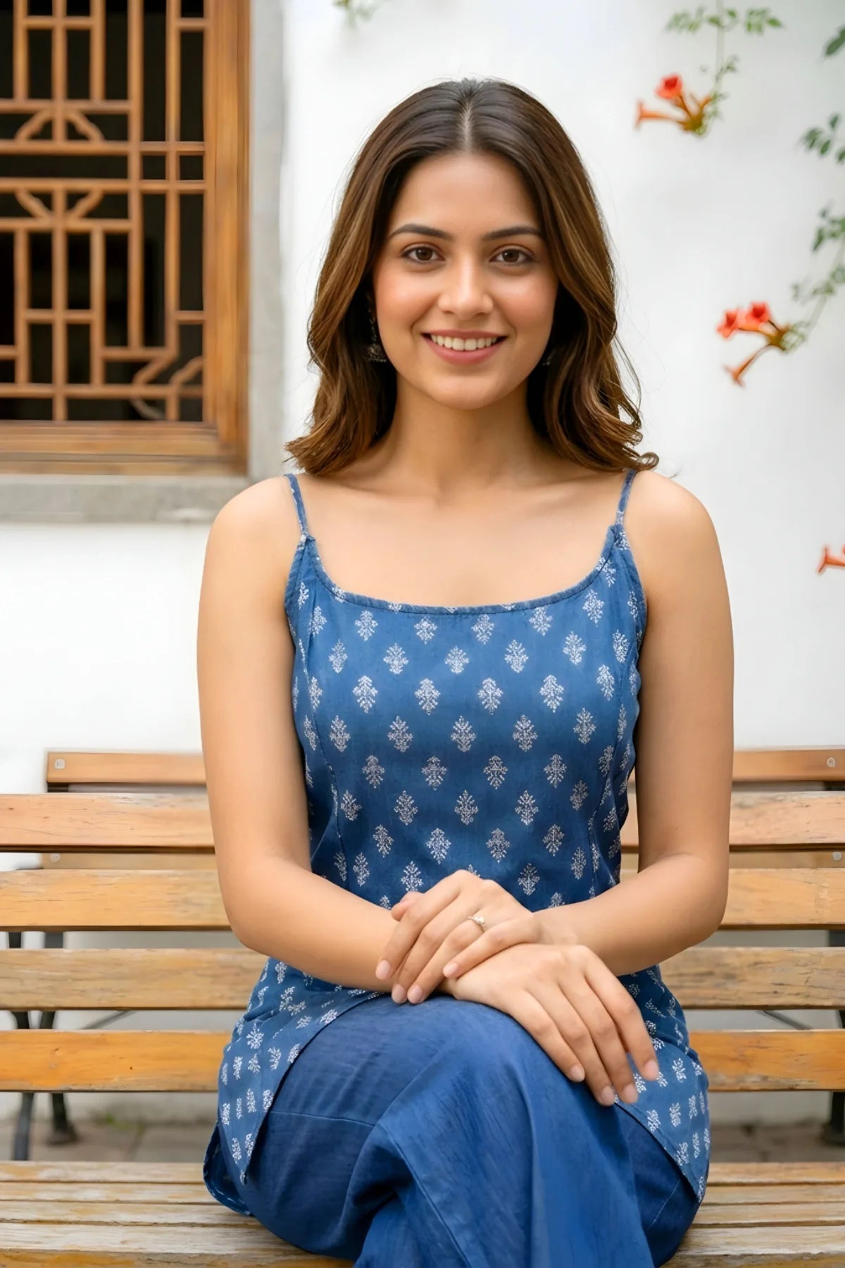 Indigo Blue Denim Spaghetti Strap Kurti Top