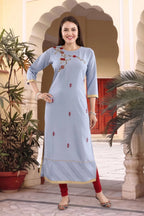 Bluish Grey Rayon Tunic with Floral Thread Embroidery
