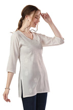 Cream Rayon Chikankari Kurti Tunic