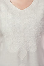Cream Rayon Chikankari Kurti Tunic