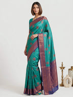 Teal Cotton Silk Zari Work Banarasi Saree