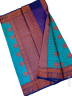 Teal Cotton Silk Zari Work Banarasi Saree