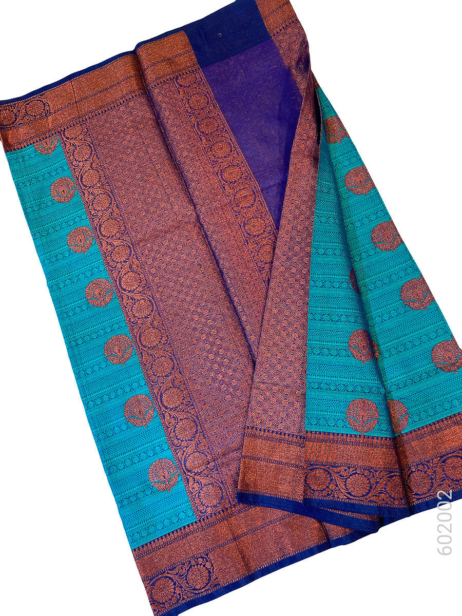 Teal Cotton Silk Zari Work Banarasi Saree