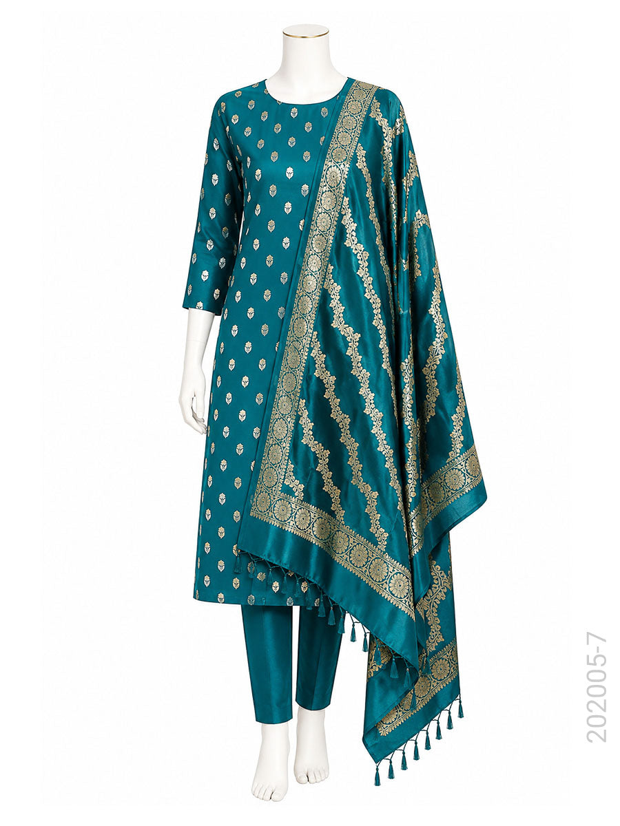 Katan Silk Zari Buti Work Banarasi Suit With Katan Silk Dupatta