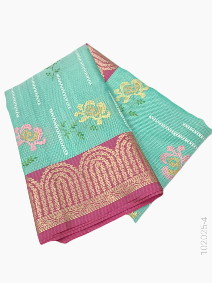 Cotton Embroidery Work Kota Checks Banarasi Saree