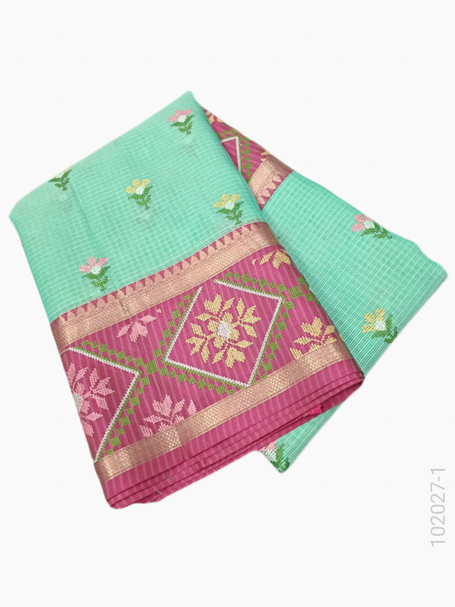 Cotton Embroidery Work Kota Checks Banarasi Saree