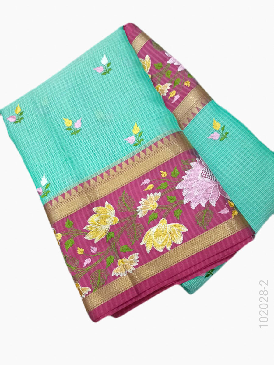 Cotton Embroidery Work Kota Checks Banarasi Saree