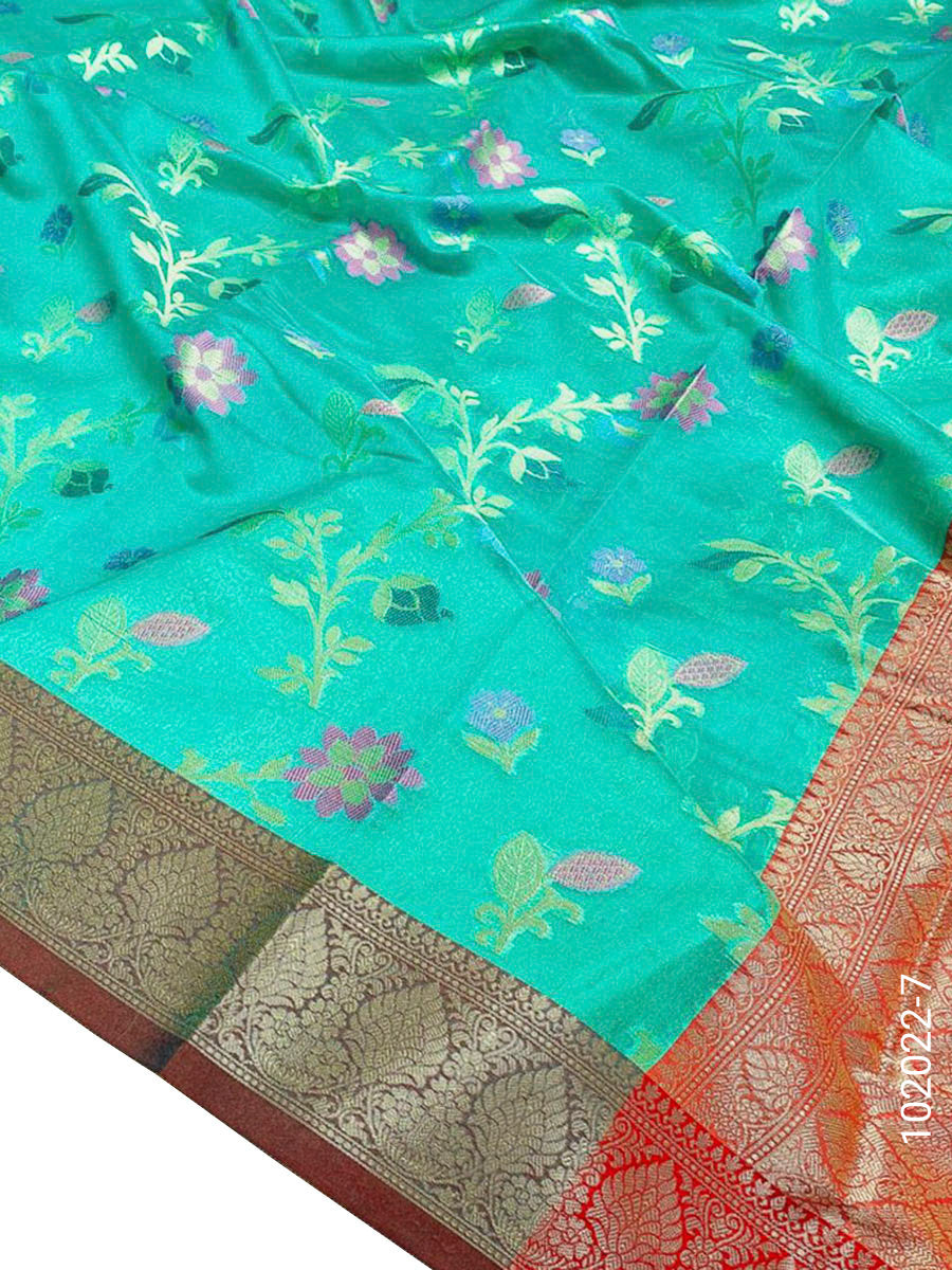 Cotton Resham and Zari Work Jaal Banarasi Saree