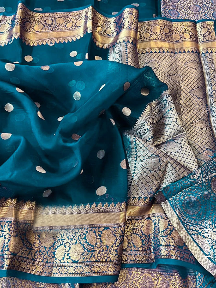 Kora Organza Zari Work Dollar Buti Banarasi Saree
