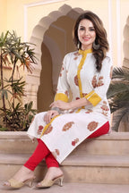 Vibrance Checkered White and Yellow Rayon Cotton Long Kurti