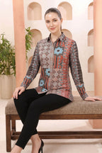 Black Modal Silk Tunic with Abstract Geometric Print