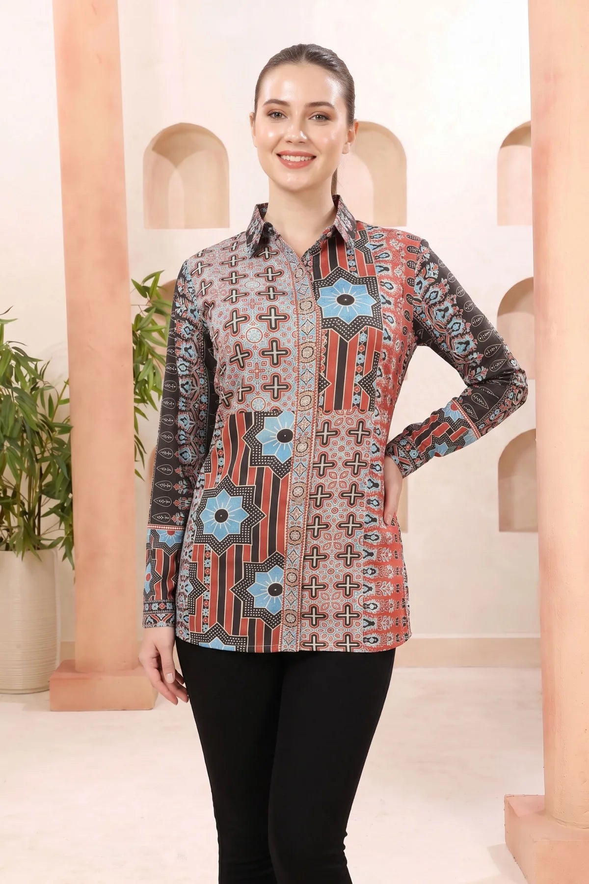 Black Modal Silk Tunic with Abstract Geometric Print