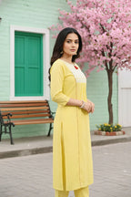 Yellow Cotton Chicken Tunic with Pom Pom Detail