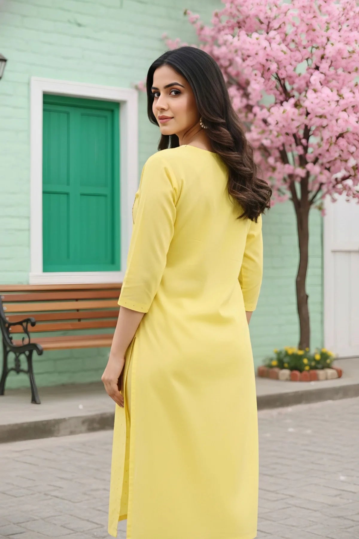 Yellow Cotton Chicken Tunic with Pom Pom Detail