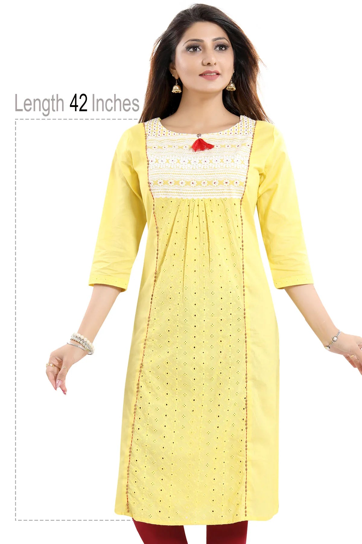 Yellow Cotton Chicken Tunic with Pom Pom Detail