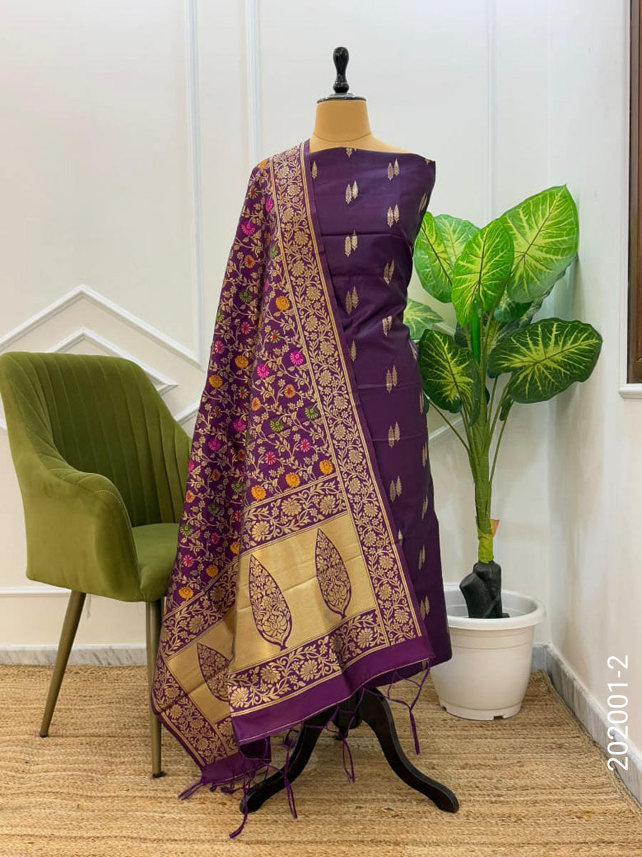 Katan Silk Zari Buti Work Banarasi Suit With Kinkhab Dupatta
