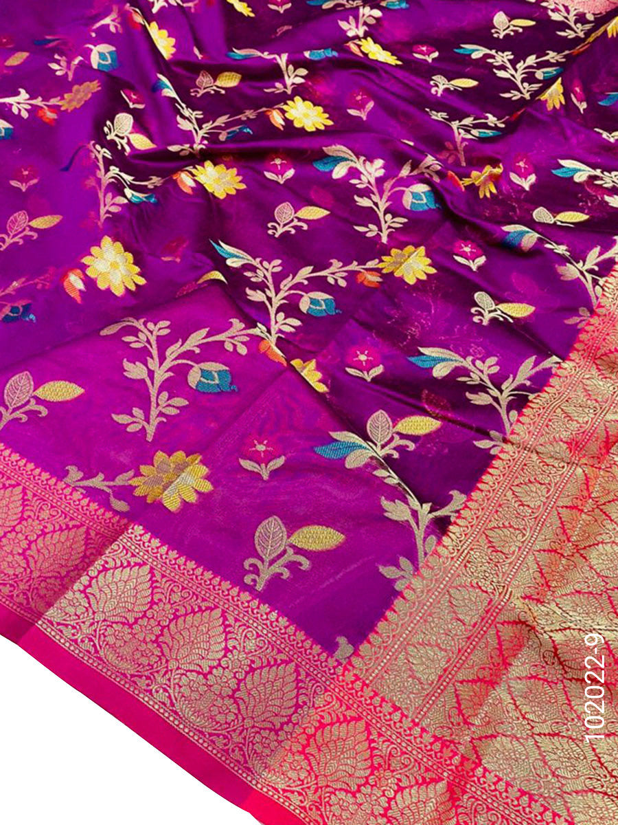 Cotton Resham and Zari Work Jaal Banarasi Saree