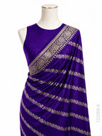 Katan Silk Zari Work Diagonal Stripe Banarasi Saree