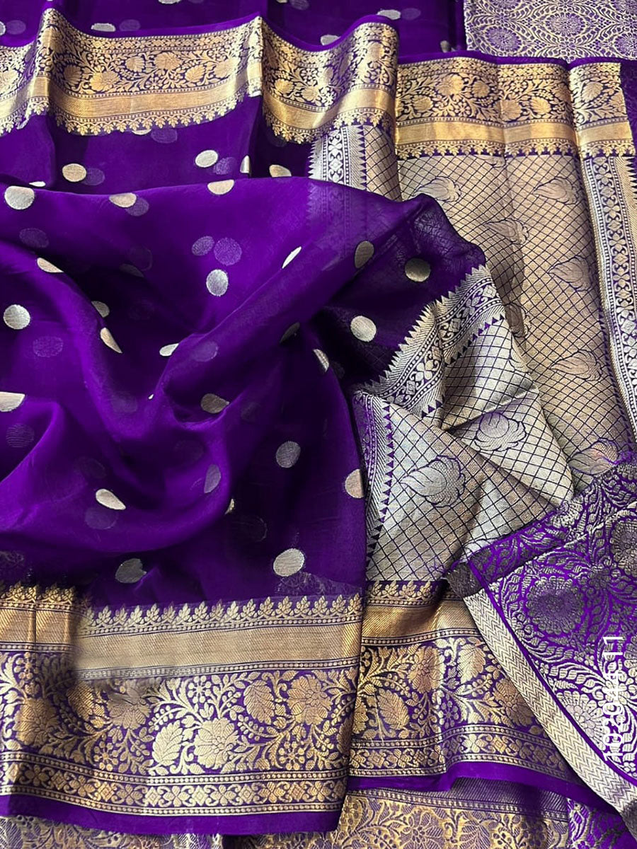 Kora Organza Zari Work Dollar Buti Banarasi Saree