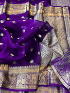 Kora Organza Zari Work Dollar Buti Banarasi Saree