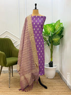 Mercerized Cotton Zari Buti Work Banarasi Suit With Tissue Dupatta