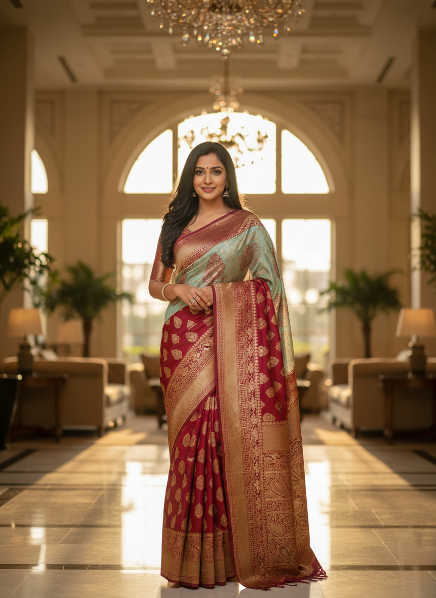 Women Saree Red & Green