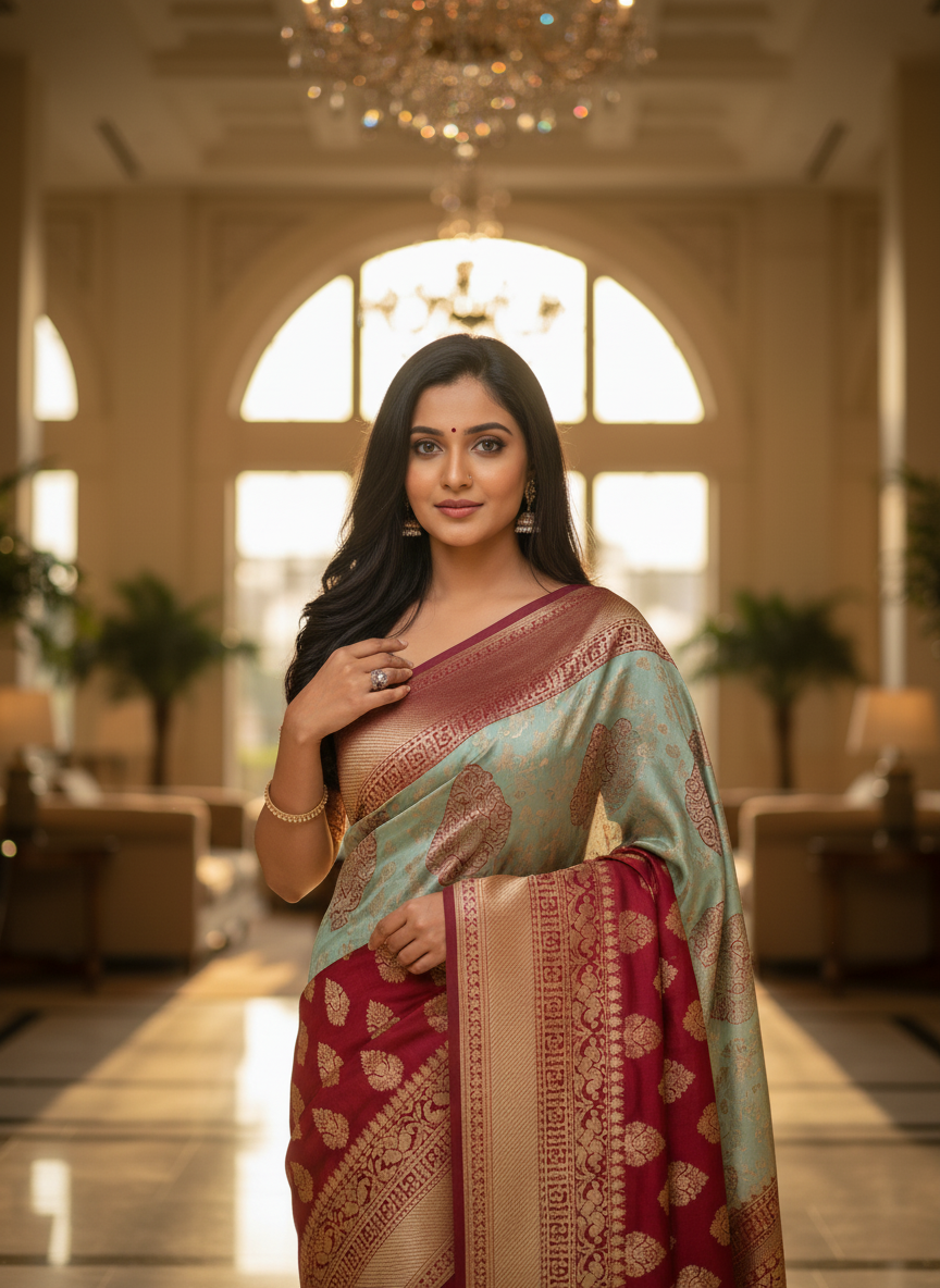 Women Saree Red & Green