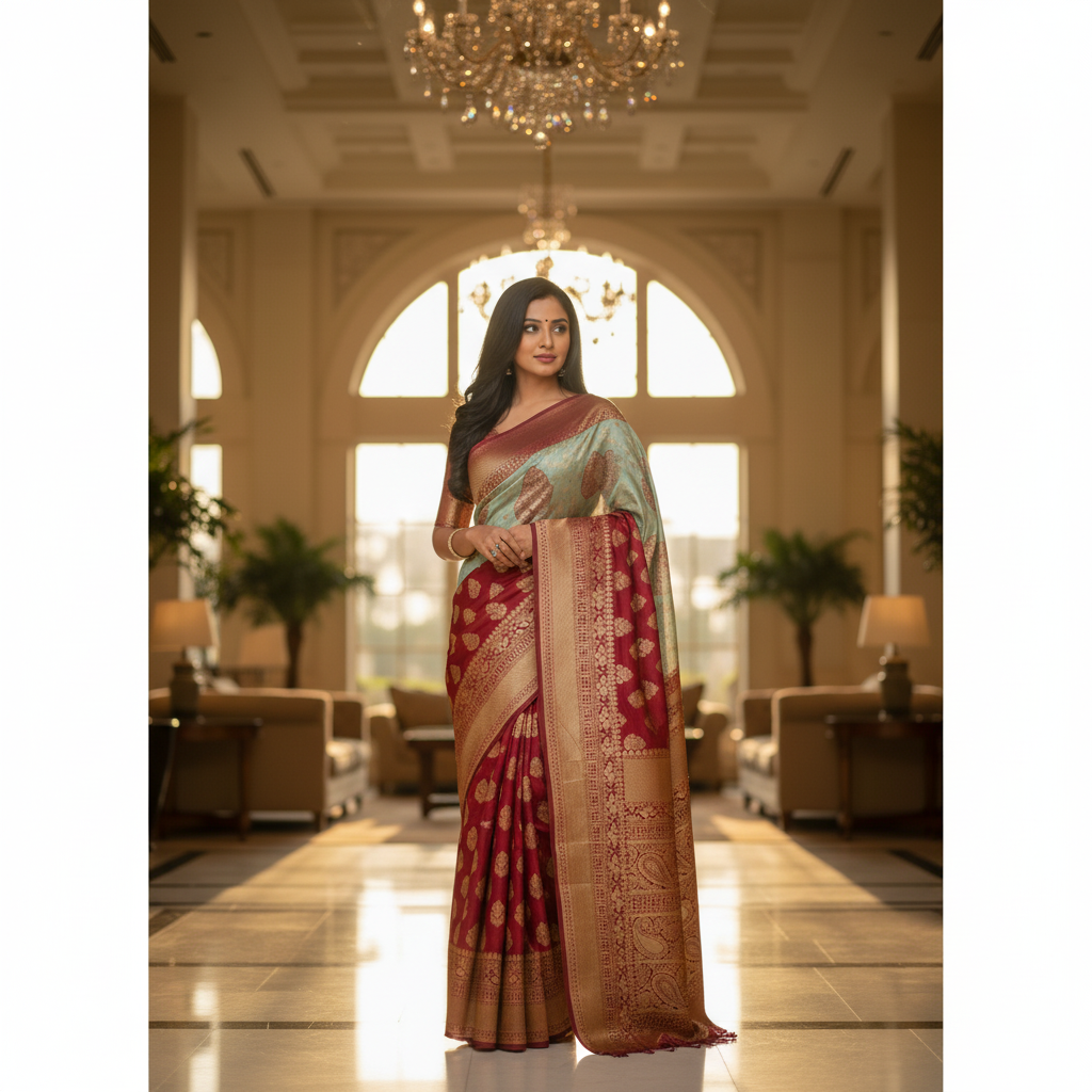 Women Saree Red & Green