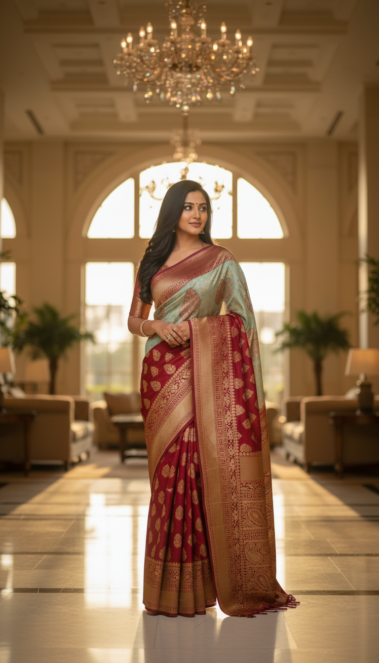 Women Saree Red & Green