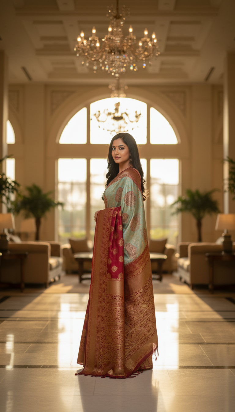 Women Saree Red & Green