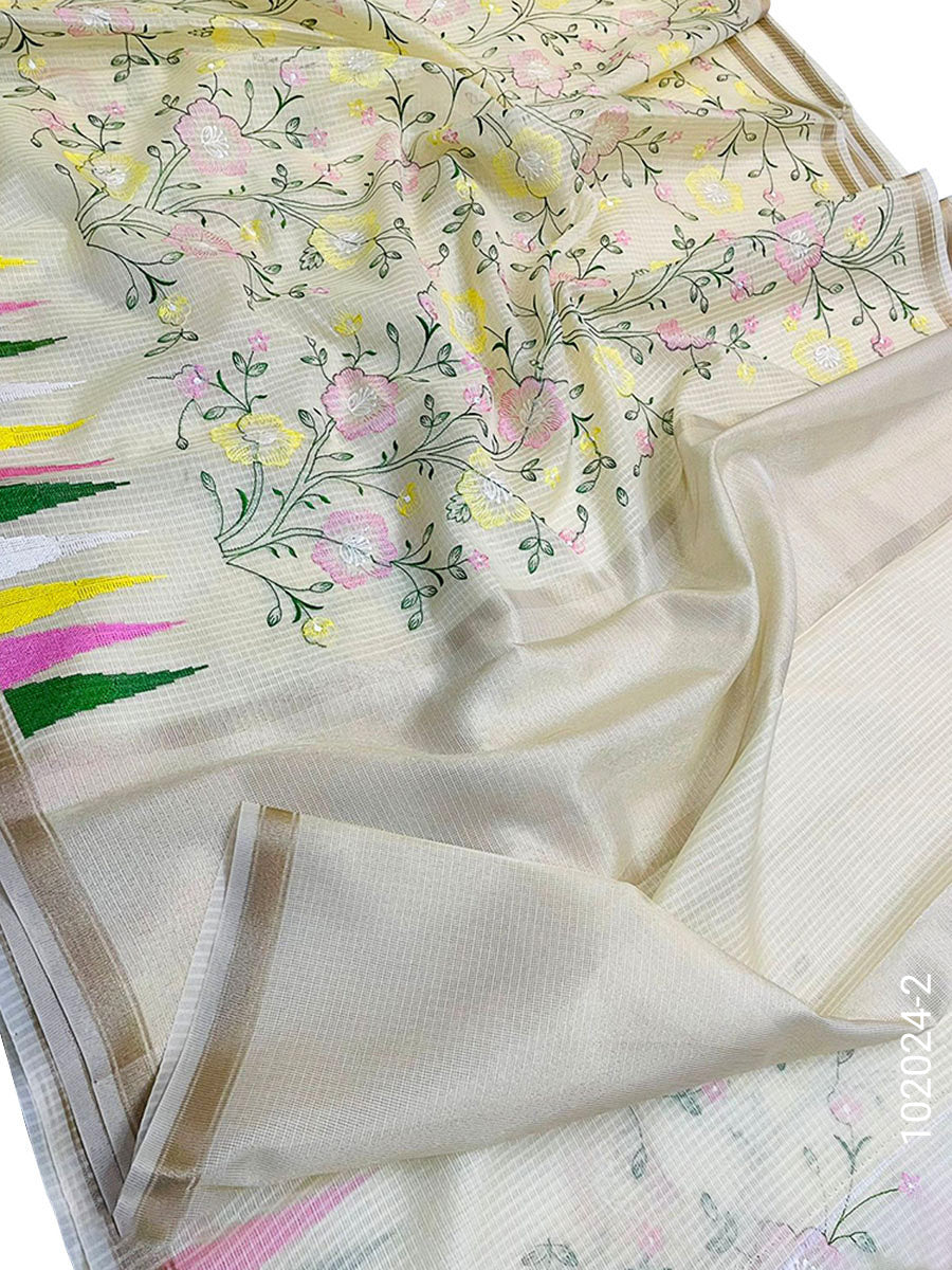 Cotton Embroidery Work Kota Checks Banarasi Saree