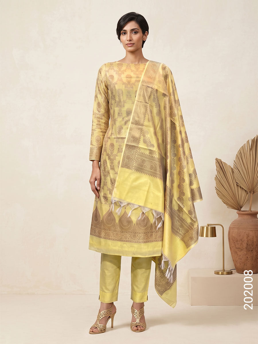 Cotton Silk Zari Jaal Work Banarasi Suit With Cotton Silk Dupatta