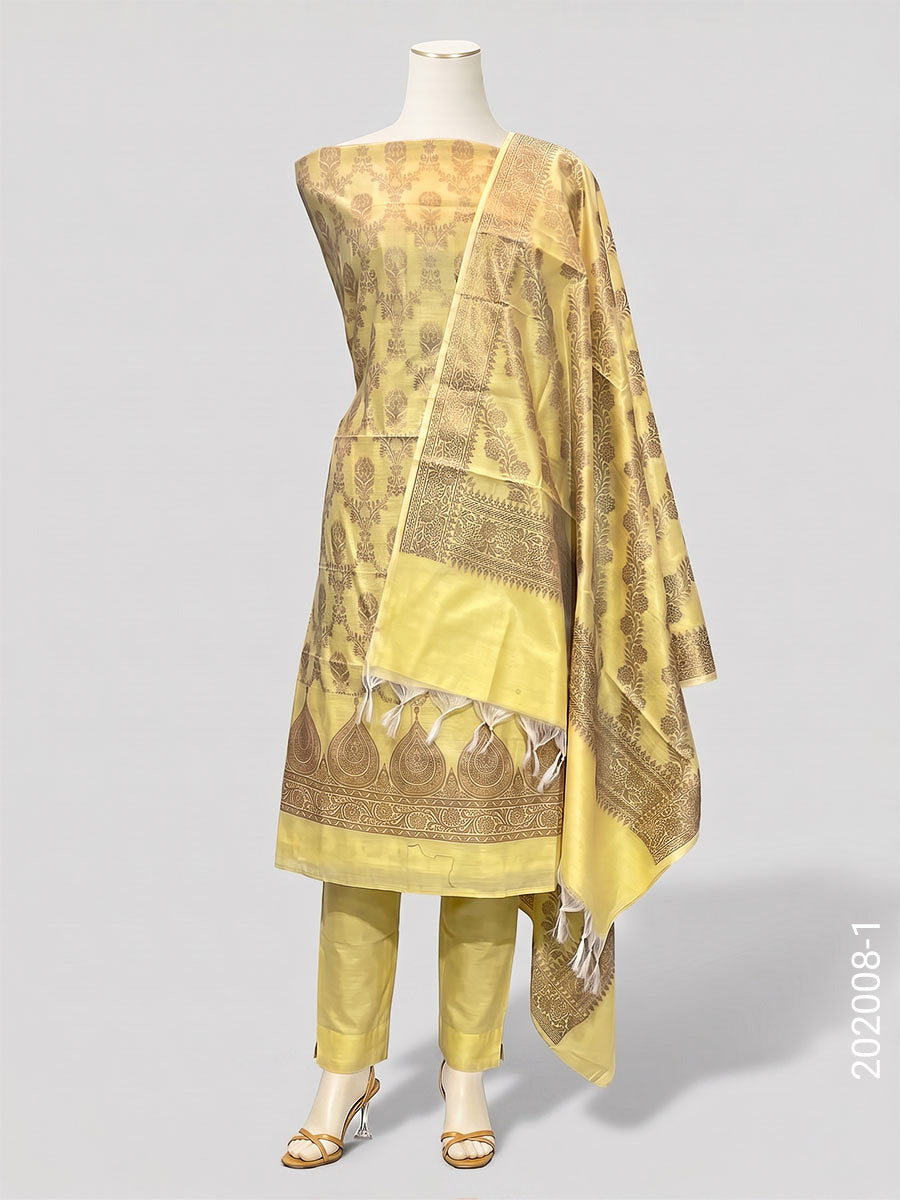 Cotton Silk Zari Jaal Work Banarasi Suit With Cotton Silk Dupatta