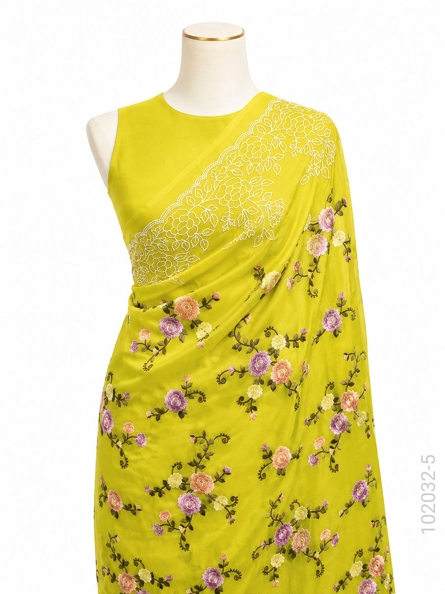 Kora Organza Embroidery Work Floral Banarasi Saree