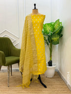 Mercerized Cotton Zari Buti Work Banarasi Suit With Tissue Dupatta